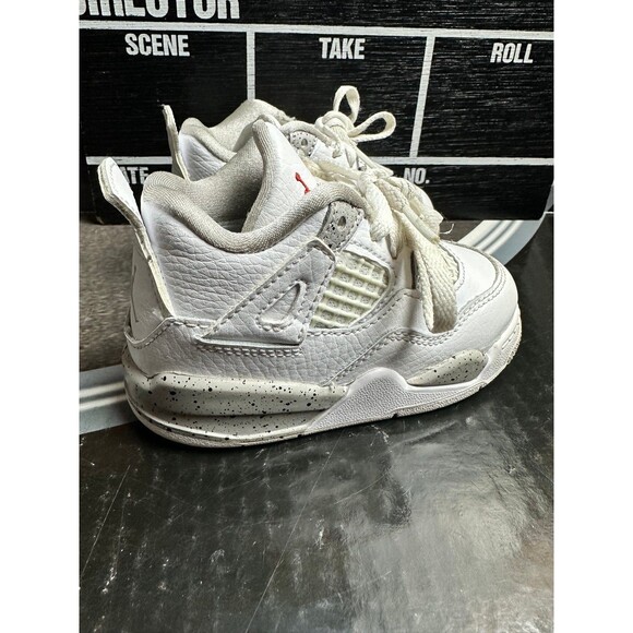 Nike Air Jordan 4 IV Retro TD White Oreo BQ7670-100 Size 6C Basketball Shoes - Picture 2 of 8